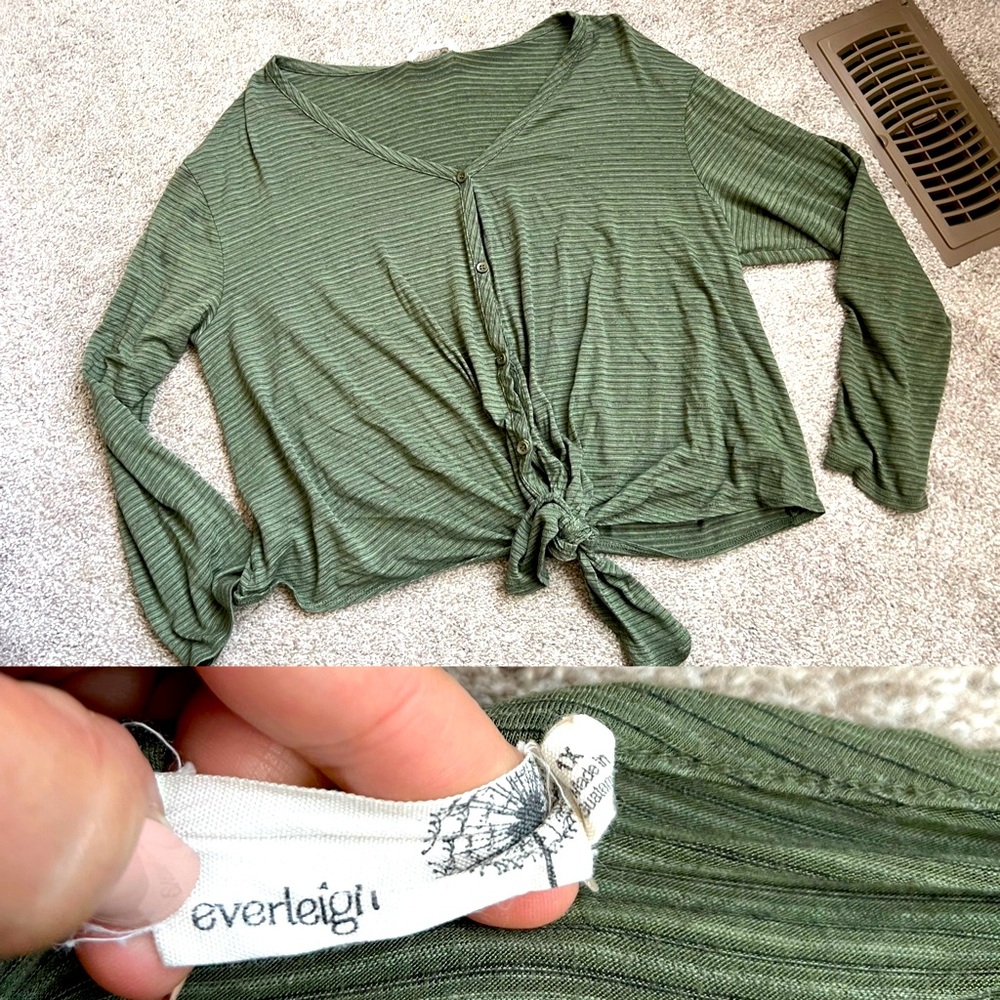 Everleigh Olive Green Tie-Front Blouse